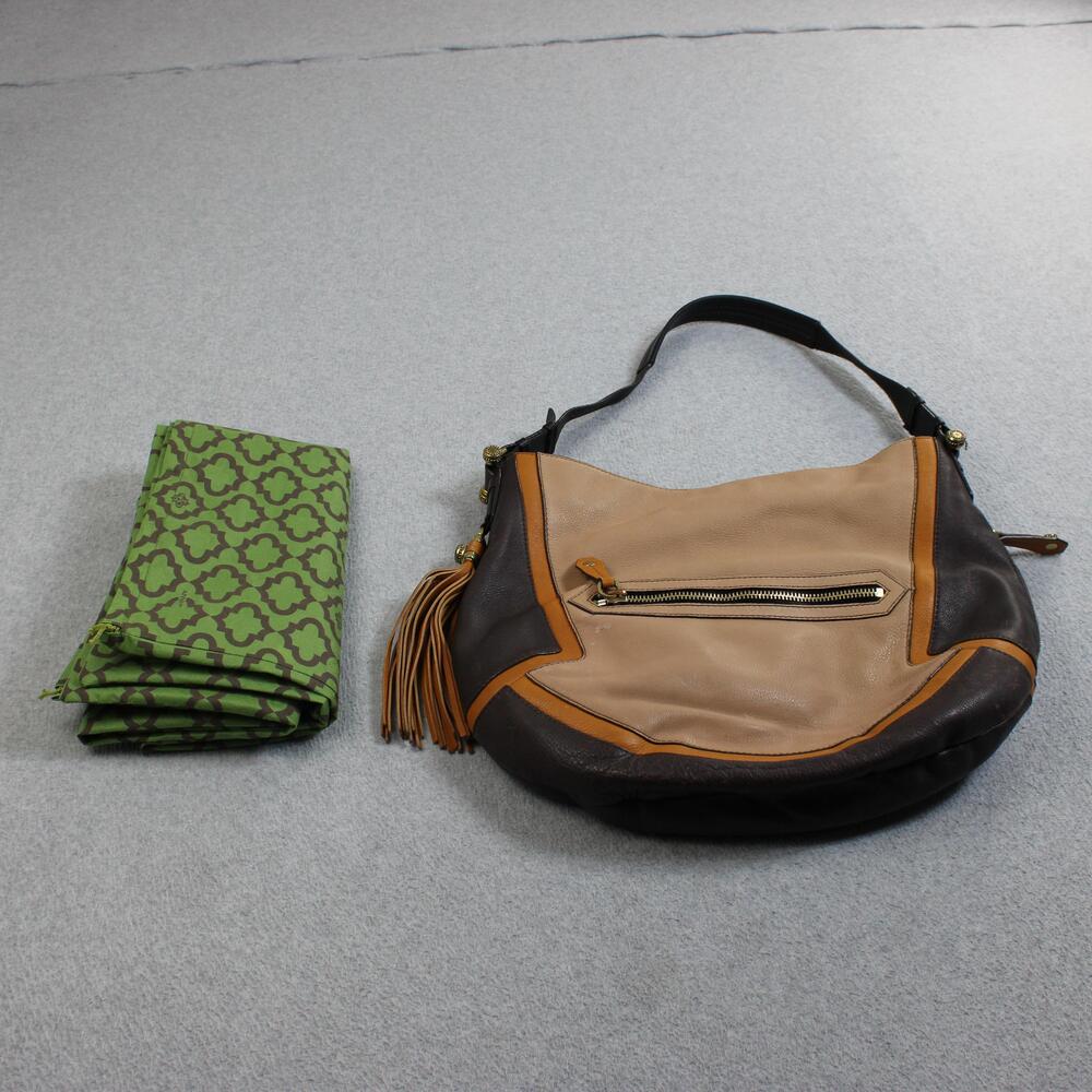 Oryany Hobo Shoulder Bag Women Large Brown Leather Tassel Colorblock Dust Cover